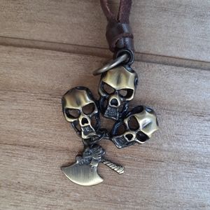 Skulls and Ax Leather Necklace Adjustable Men's Women's
